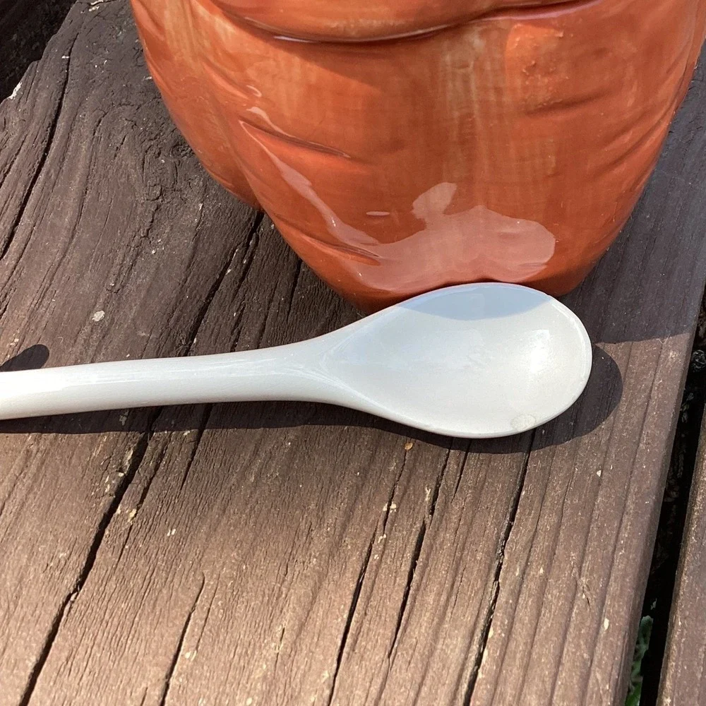 Vintage Ceramic Pumpkin Jar with Lid and Spoon Fall Harvest Kitchen Decor‎